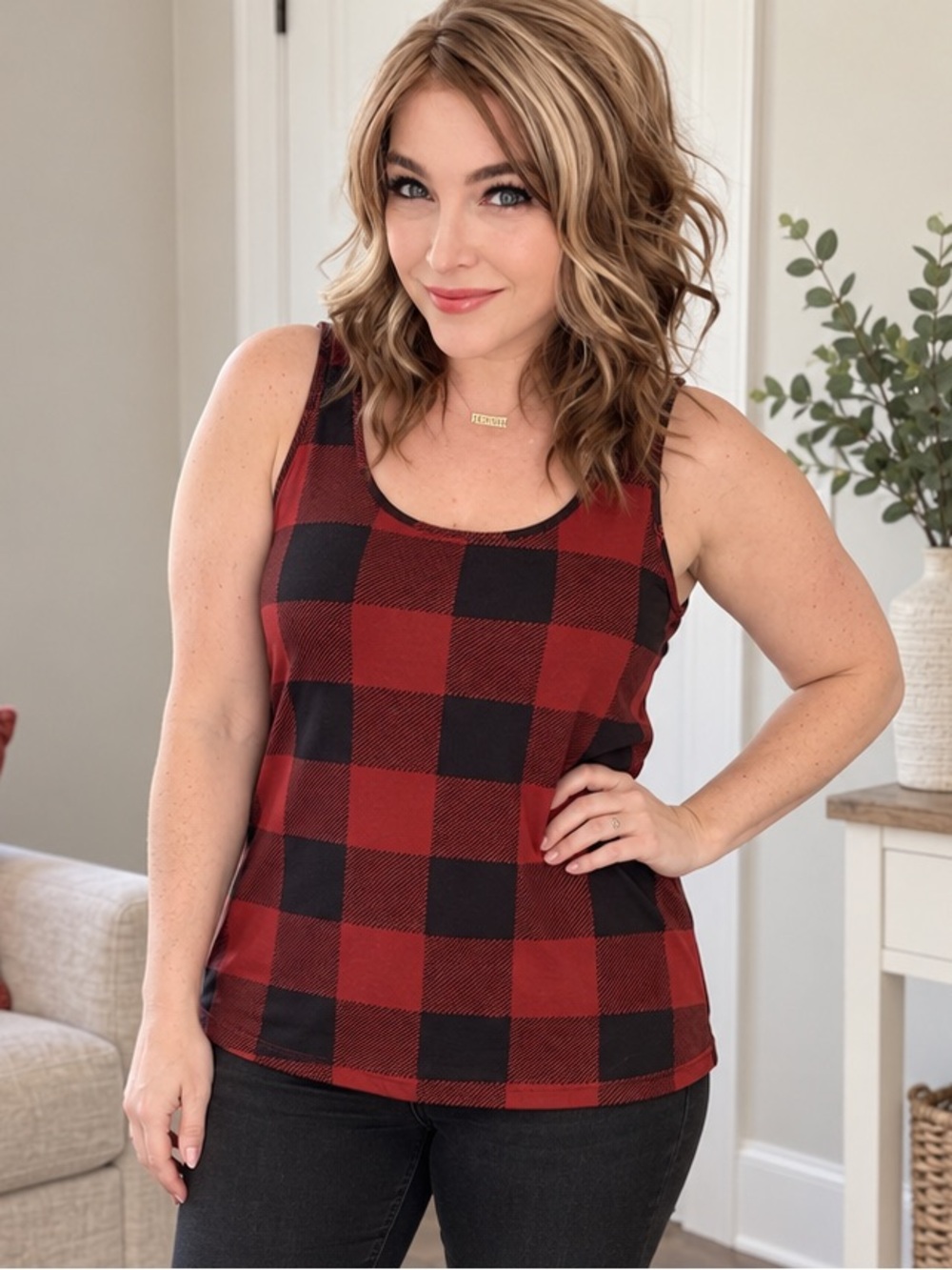 Maurices Red and Black Buffalo Plaid Tank Top